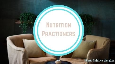 Two couch chairs facing each other with a blue and white circle on top of the photo with the words "nutrition practioners" on it in brown | Thyroid Nutrition Educators