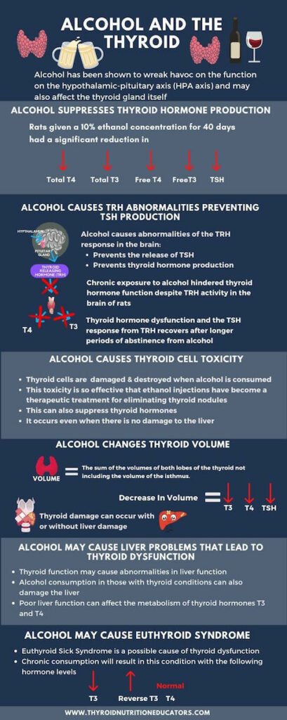 Infographic of alcohol effects on the tyroid and liver | thyroid Nutrition Educators